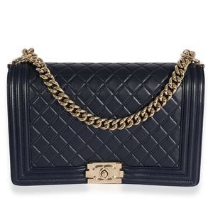 Chanel Navy Quilted Lambskin Large Boy Bag